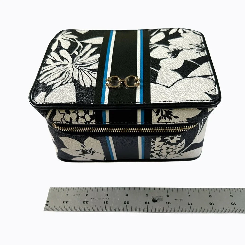 Travel Jewelry Makeup Organizer Case BxW Floral Abstract Contrast Resort Durable